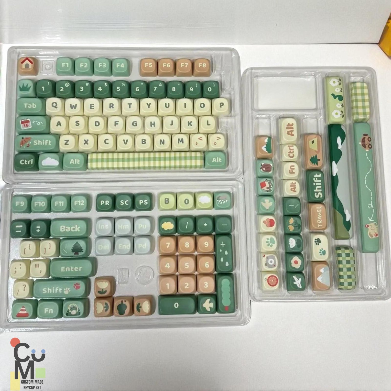 Green Hiking Keycap Set, MOA PBT Dye-Sub Keycaps (128/142 Keys) - 图片 3