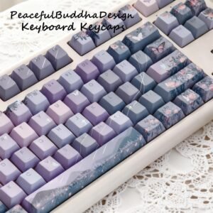Moon Night Garden Keycap Set, Aesthetic Florals Keycaps, Cherry/MOA Profile PBT Keycaps, Mechanical Keyboard Keycap, Keyboard Full Key Set