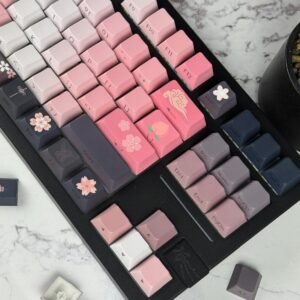 Backlit Sakura Cherry Blossom Keycap Set, Japanese Gradient Side Print keycaps for Mechanical Keyboard, Pink Aesthetic Gaming Keyboard Decor