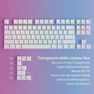 Alternative view of Side Engraved Contour 4.0 Keycap Set – 97 Keys PBT Translucent Keycaps for Mechanical Gaming Keyboard, White Resin Keycap Set Compatible