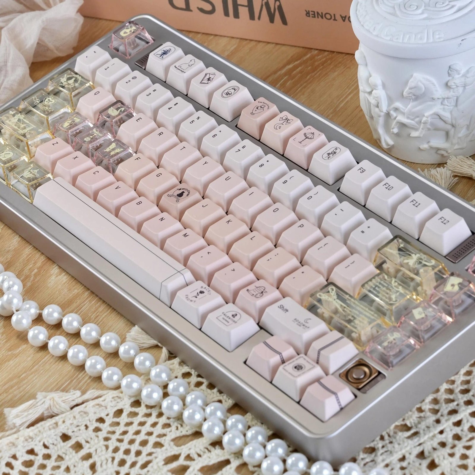 Cute Pastel Pink White Gradient Keycaps Set for Mechanical Keyboard, Kawaii Keycaps, Cherry Profile, PBT Dye-Sub, for Mx(+)Switches, 166pcs - 图片 3