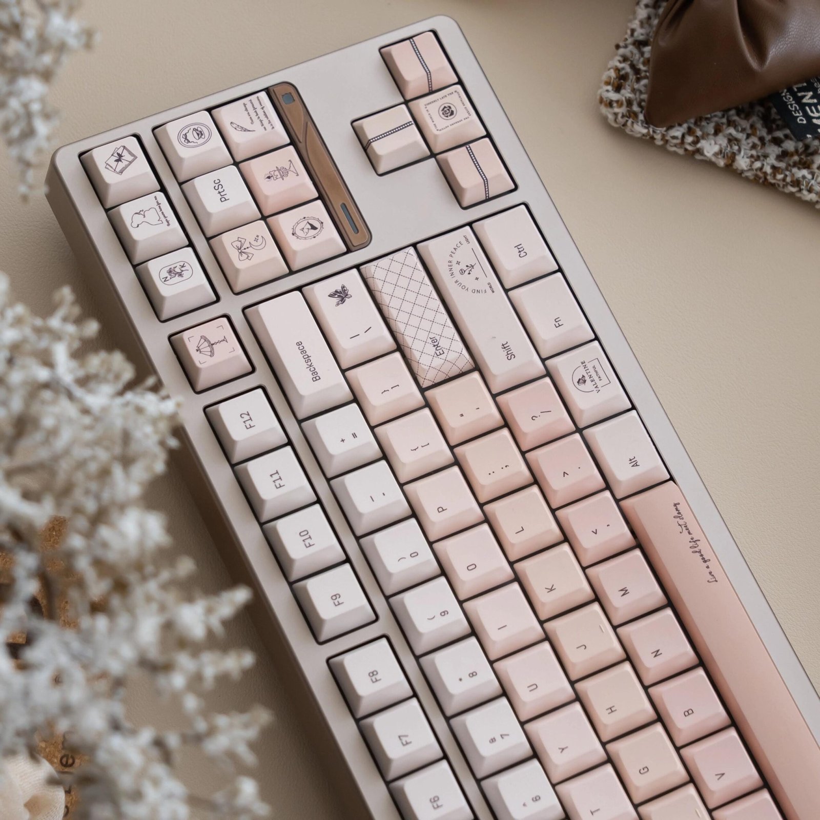 Cute Pastel Pink White Gradient Keycaps Set for Mechanical Keyboard, Kawaii Keycaps, Cherry Profile, PBT Dye-Sub, for Mx(+)Switches, 166pcs - 图片 4