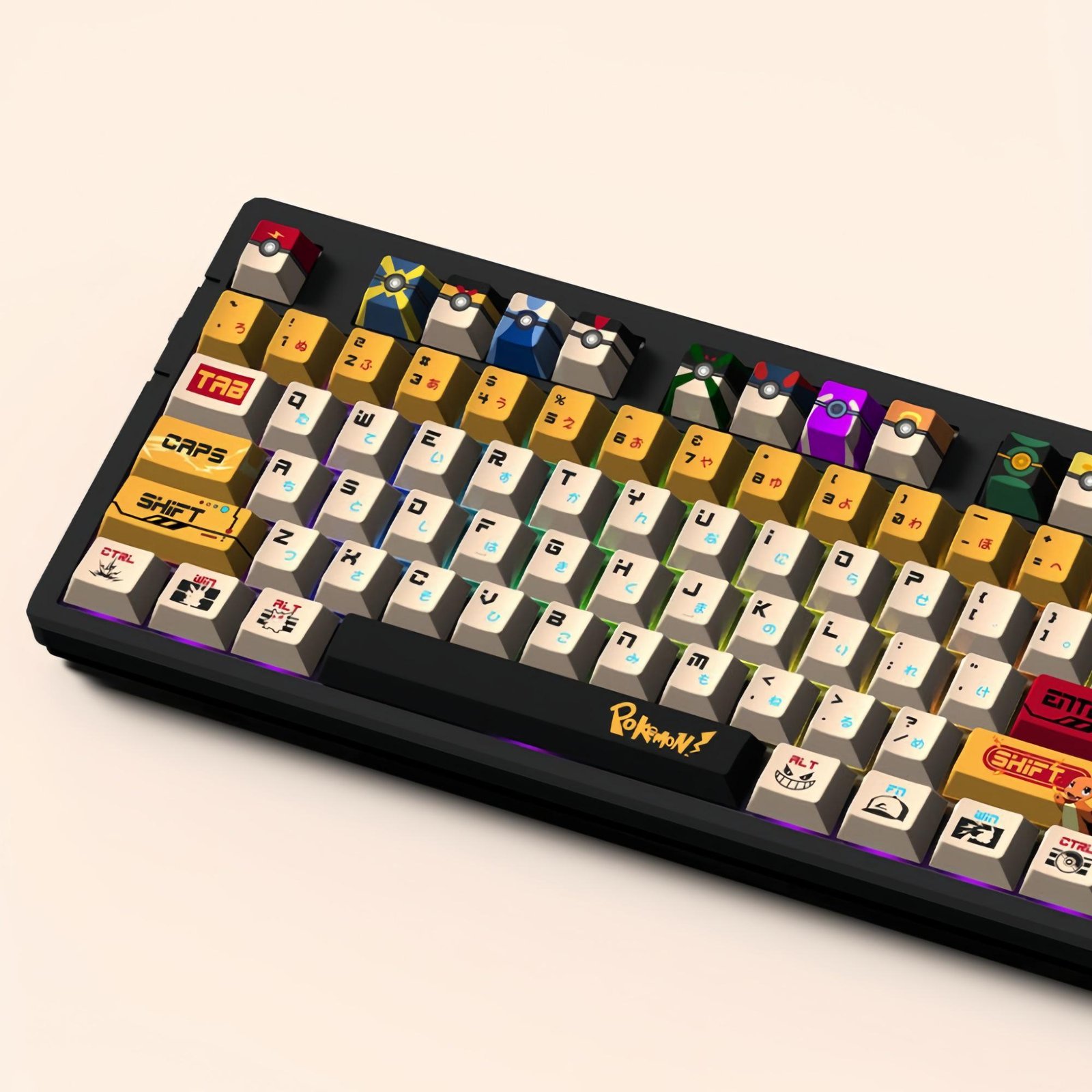 Japanese Style Pokémon Keycap Set, 135 Keys PBT Cherry Profile, Mechanical Keyboard Keycaps, Artisan Keycaps, Bold Aesthetic, Gamer Style - 图片 5
