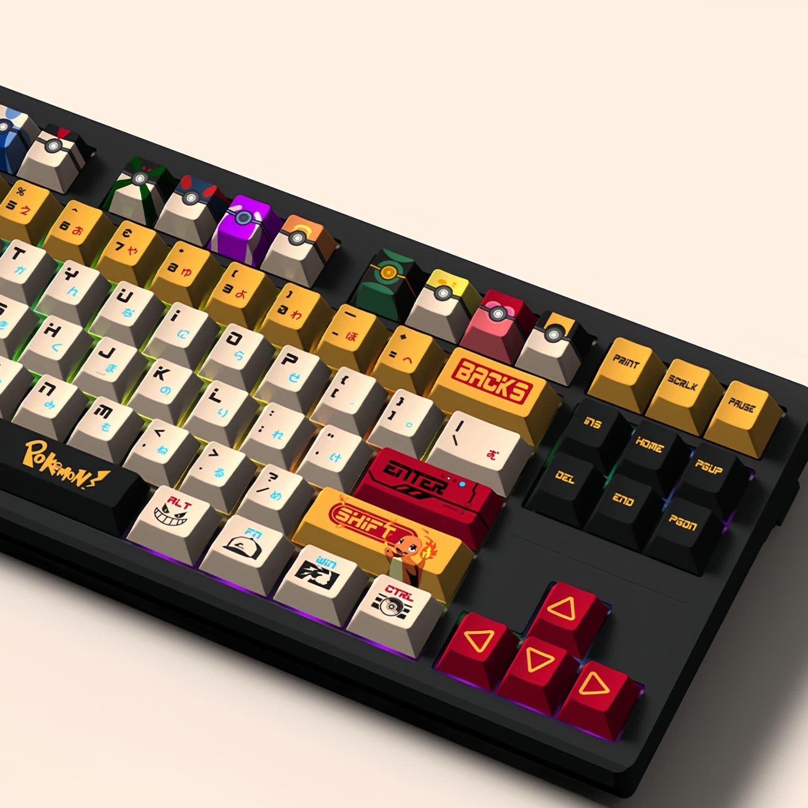Japanese Style Pokémon Keycap Set, 135 Keys PBT Cherry Profile, Mechanical Keyboard Keycaps, Artisan Keycaps, Bold Aesthetic, Gamer Style