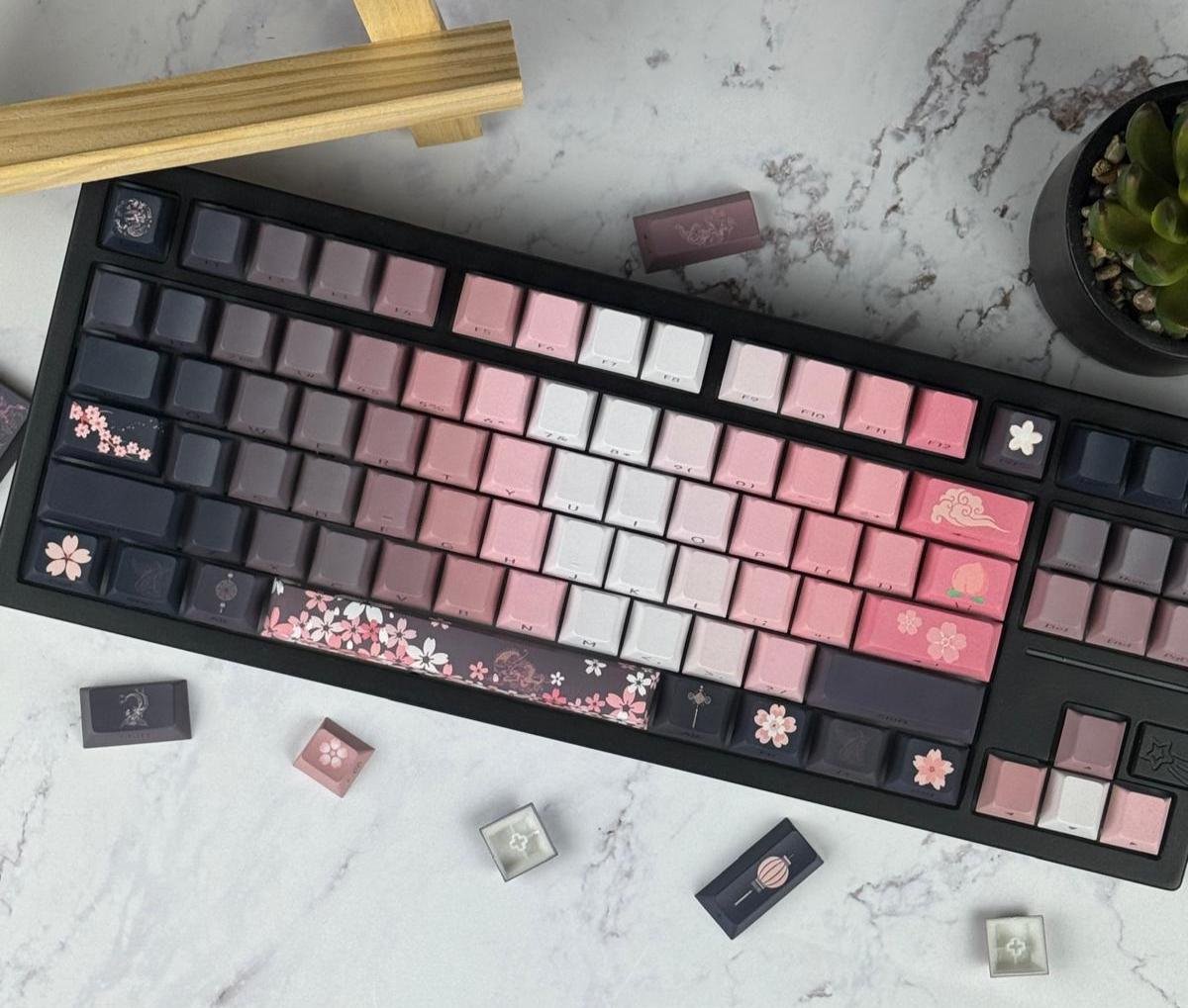 Backlit Sakura Cherry Blossom Keycap Set, Japanese Gradient Side Print keycaps for Mechanical Keyboard, Pink Aesthetic Gaming Keyboard Decor - 图片 3