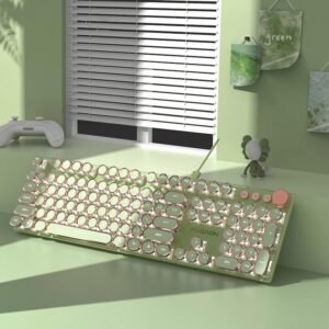 Alternative view of Typewriter Mechanical Keyboard 104 Round Keys, LED White Backlit, Punk Gaming Keyboard with Key-Wire Separation