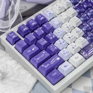 Gradient Purple Keycap Set 150 Keys PC+ PBT Profile Transparent Cute Dye-Sub Keycaps for Mechanical Keyboard, Crystal RGB Keycaps